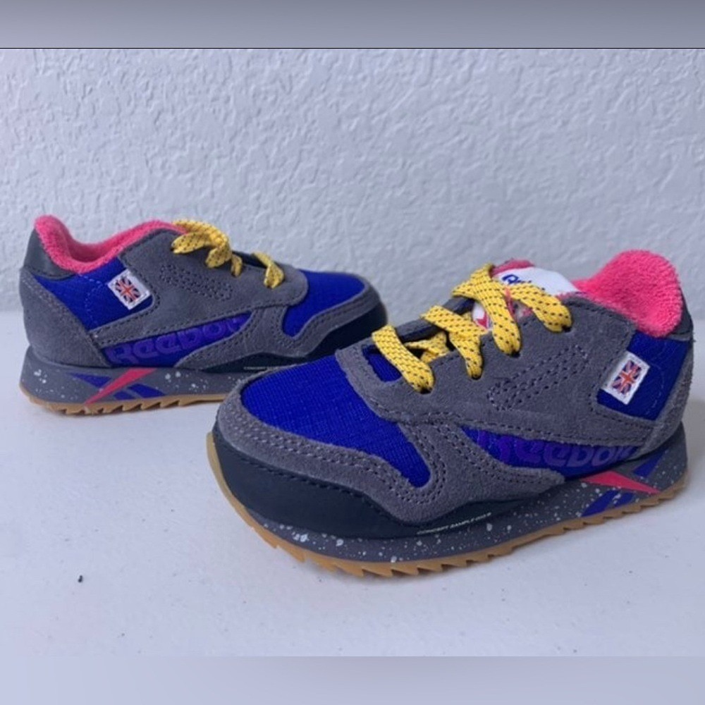 Reebok Classic Leather Blue Pink Yellow Shoes‎ - Baby Toddler Size 5